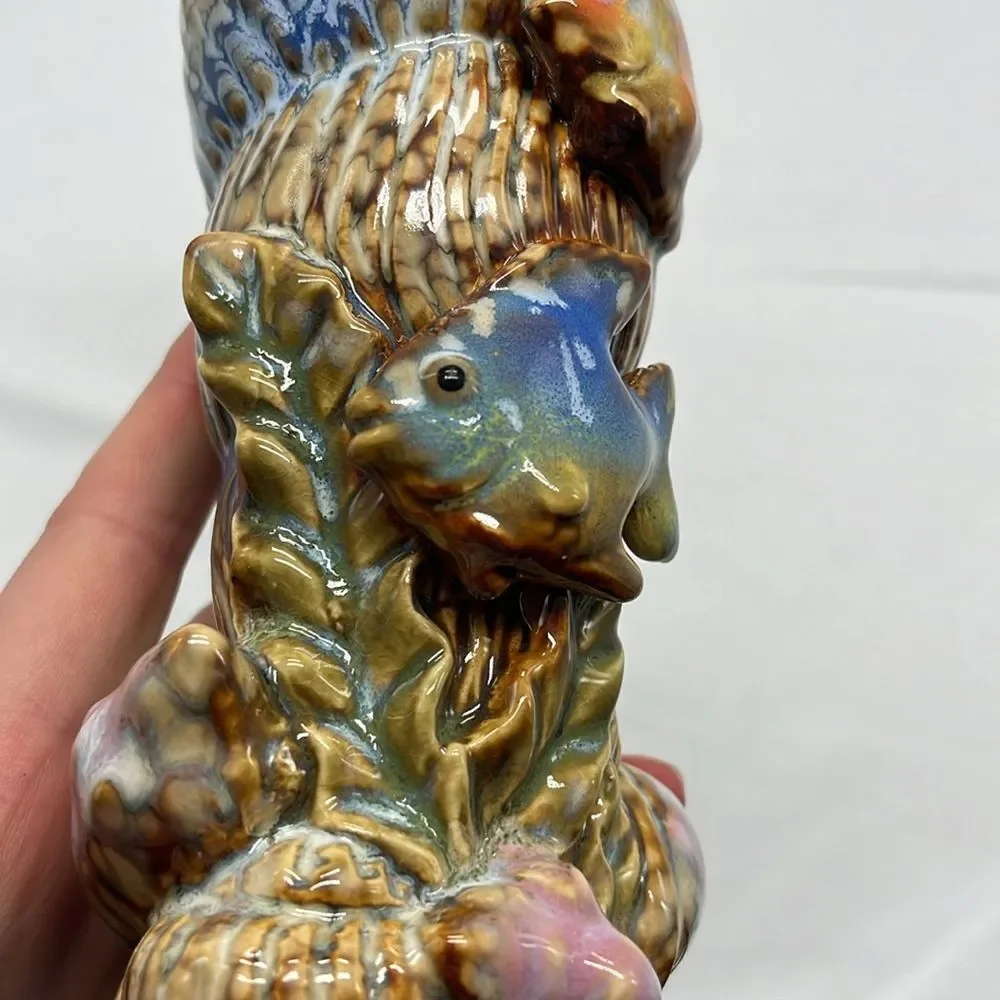 Beautiful Rainbow Seashell and Fish Signed Vase